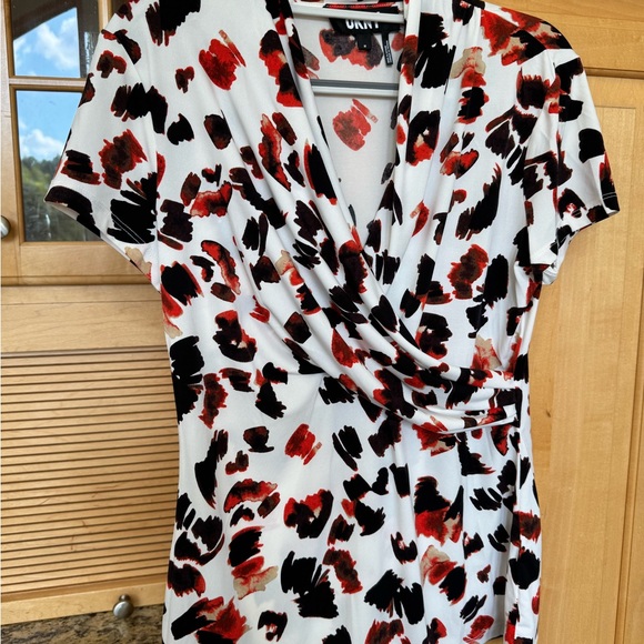 DKNY Wrap Blouse with Orange and Brown Print - Picture 1 of 4
